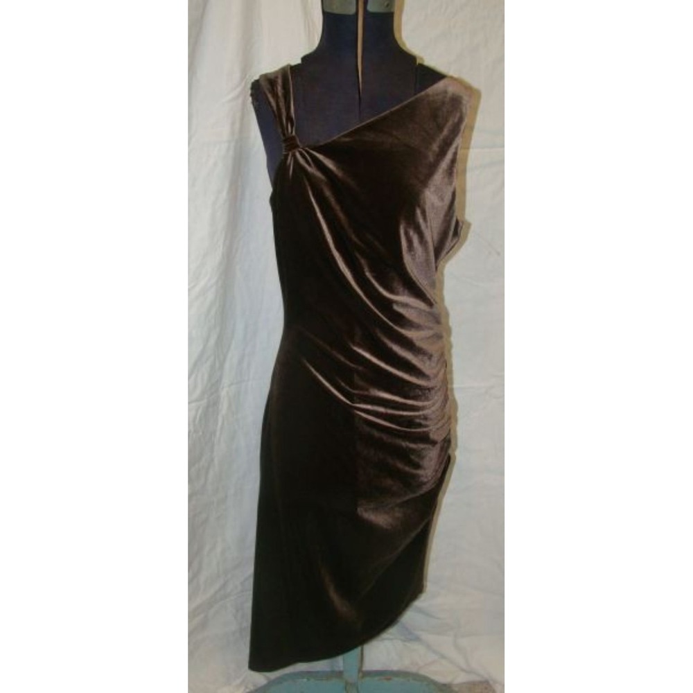NEW BCBG Max Azria M Brown Slinky Velvet Asymmetrical Evening Dress 114656